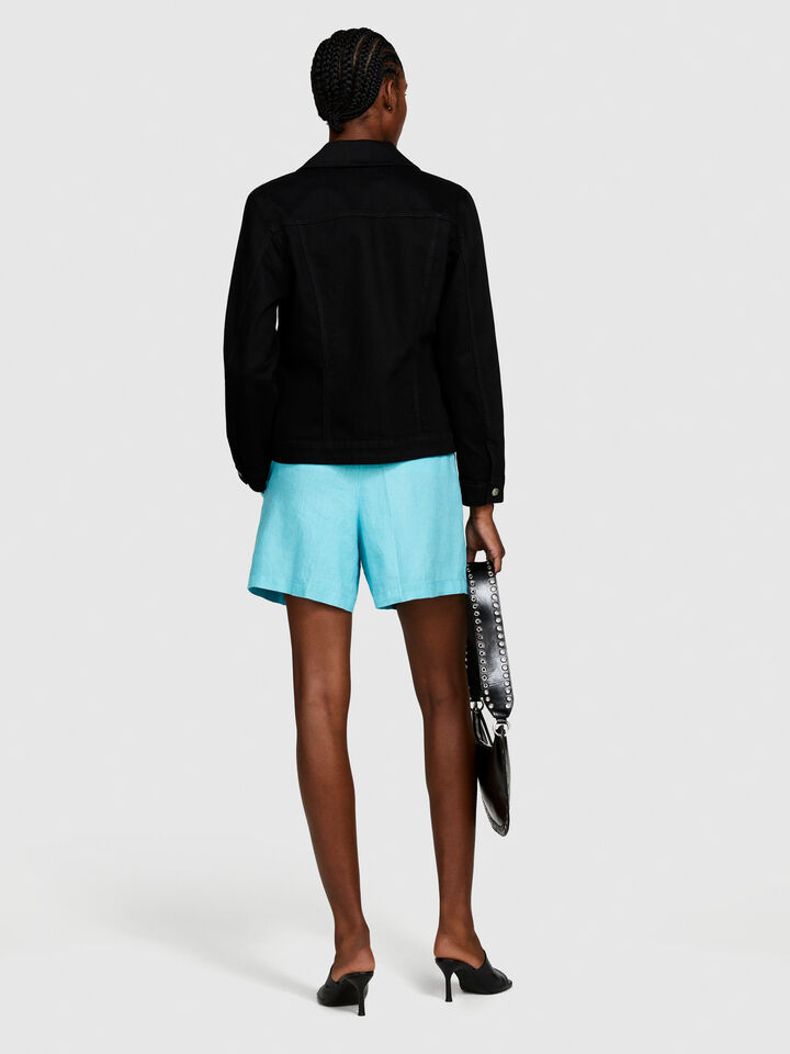 100% linen shorts - women's shorts - Turquoise | Sisley image number 3